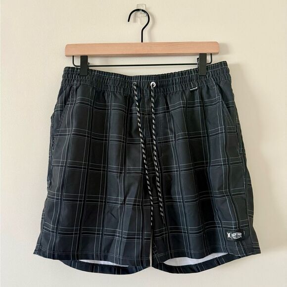 Hurley Board Shorts in Dark Gray, Black and Light Gray Plaid - Size M - Picture 1 of 6